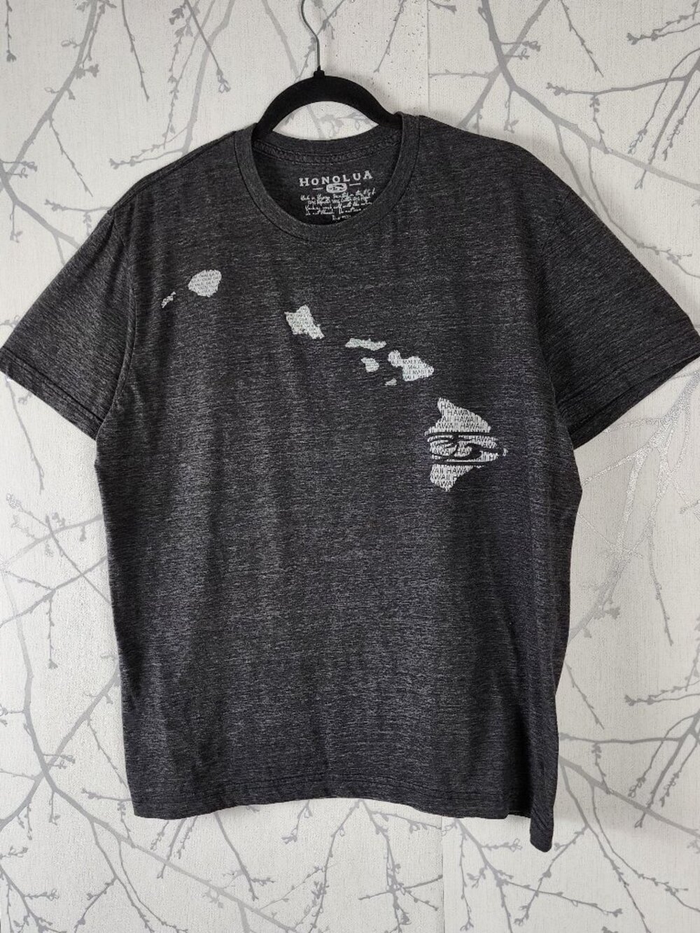 Honolua Gray Cotton Blend Hawaiian Islands Print Crewneck T-Shirt